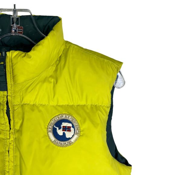 Napapijri Puffer Vest Womens 12 Green/Yellow Reversible Full Zip Pocket Front - Picture 4 of 10